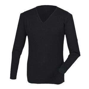 Henbury Mens Cashmere Touch Acrylic V-Neck Jumper / Knitwear Top / Black